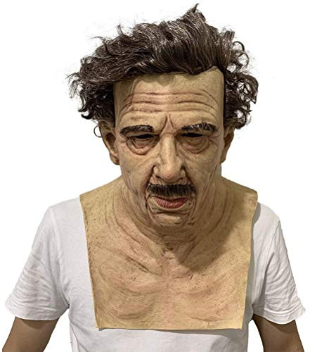 Egujiwa Halloween-Maske, Alte Mann-Maske, Realistische Alte Mann-Maske mit Haaren, Menschliches Gesicht, Dekorative Halloween-Neuheitsmaske, Cosplay-Kostüm, Party, Latex-Vollkopfmaske