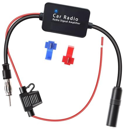 NewTH Car Radio Antenna Amplifier 12 V AM FM DAB Car Radio Stereo Universal 25 dB DIN Plug Adapter Ferrite Core Antenna Signal Amplifier Splitter Compatible for Sony Pioneer JVC Kenwood Alpine