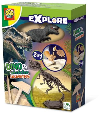 SES Creative 25092 Dino und Skelette ausgraben 2 in 1 - T-rex - Lehrreiches Ausgrabungsspielzeug für Kinder