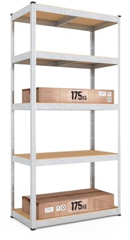 baudim - 200x100x60cm Schwerlastregal/Steckregal mit 5 Böden und 175kg Tragkraft, Metallregal, Garagenregal oder Lagerregal, Kellerregal/Abstelraum, Werkstattregal Metall