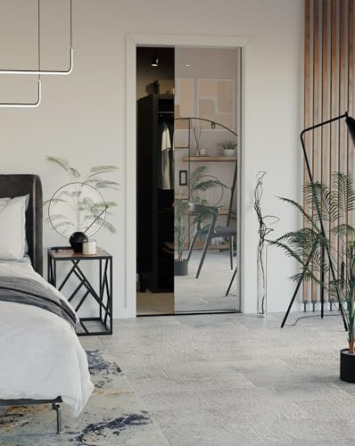 KIER FURNITURE Schiebetüren Evo Mesto Innen - Wandschiebetür - Toranlage aus Verzinktem Stahl - Universal Links und Rechts - Laminierte Spanplatte + Kassette und Rahmen 70cm, Schwarz
