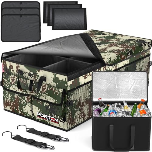 FORTEM Kofferraum Organizer Auto -Zusammenklappbarer Auto Organizer Kofferraum Mit Fächern- Kofferraumtasche Klett mit Rutschfestem Boden -Verstellbare Sicherungsriemen- Klappbarer Deckel (105L)