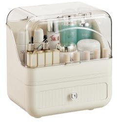 RMAN Porta Trucchi Organizer Impermeabili Organizzatore Makeup con Cassetti Organizzatore Trucchi Antipolvere Contenitori Cosmetici da Bagno per Skincare, Rossetto, Profumi, Bianco