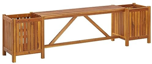 ARKEM Wooden Garden Planter Plant Pot Box Flower Herb Veg Wood Trough Outdoor,Garden Bench with 2 Planters 150x30x40 cm Solid Acacia Wood