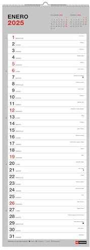Miquelrius - Väggkalender 2025 basic, kalender 155 x 430 mm, med plats att kommentera, dubbel spiralbindning, kalender 2025, spanska