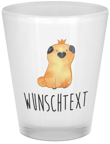 Mr. & Mrs. Panda Personalisiertes Schnapsglas Mops Krone - Personalisierte Geschenke, Haha, Sprüche, Hund, Schnapsgläser, mit Name, Hausregel, Personalisiert, Personalisieren, Königlich, Namen