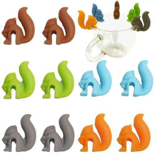 Fc'Noqgn Porta bustine di tè in Silicone per Tazze, 10 Pezzi Scoiattolo Porta bustine di tè Carino marcatori di Bevande marcatori di Vetro Scoiattolo Porta bustine di tè per Tazze Mugs Party Supplies