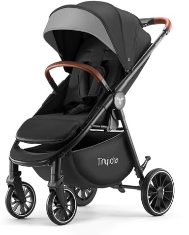 Tinyiota Baby Stroller with UPF 50+ Canopy, One-Hand Fold & Leather Handle