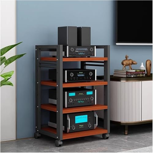 Yoeoefuo HiFi Rack Plattenregal Druckerregal 4/5-stufige AV-Medienständer HiFi-Regal Mit Rollen HiFi-Ständer Audio Rack Multimedia-Rack Offenes Lagerregal Für Home Office Kino(Style 1,5 Tier)