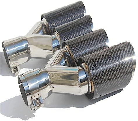 2 Stück Universal-Doppel-Kohlefaser-Auspuffblende, glänzend, kompatibel mit BMW E70, kompatibel mit Akrapovic (IN 60 mm OUT 101 MM)