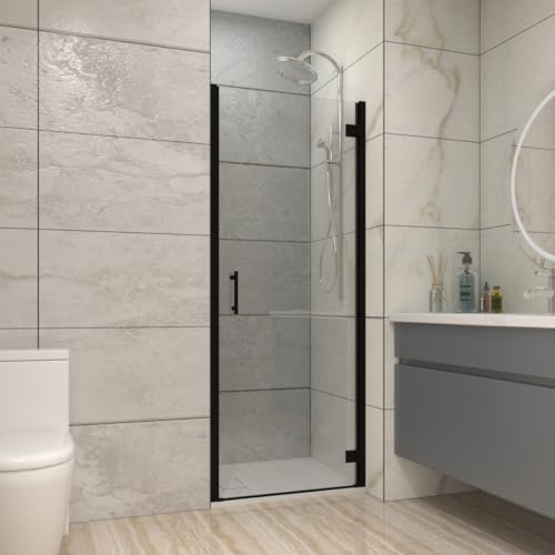 NRG 700mm Black Bathroom Hinged Shower Door Cubicle Enclosures | Shower Enclosures, 6mm Safety Tempered Glass, Space Saving, Wet Room, Easy to install, Bathroom