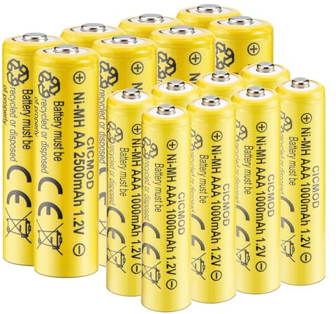 CICMOD - Batterie Ricaricabili AA AAA 16Pcs, Ni-MH Pile Ricaricabili 1,2V, 8 x AA Batterie ricaricabili 2500mAh e 8 x AAA Batterie ricaricabili 1000mAh per luci solari da Giardino