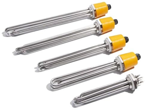 KX-ENERGIE DN40 Heizstab 12000W 380V Dreiphasig, 1,5 Zoll Heizelement BSP-Gewinde Messingflansch, Heizelement Edelstahl mit Kunststoffabdeckung Silikonring