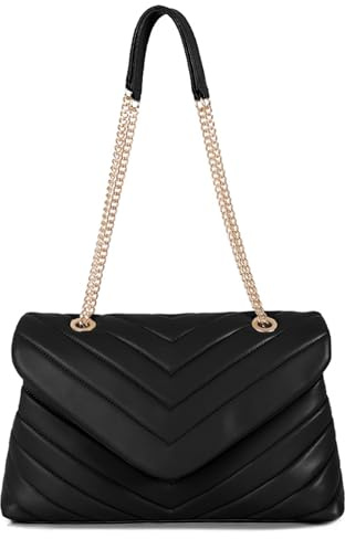 LIKEBAG Damen-Umhängetasche, modisch, gesteppt, veganes Leder, Crossbody-Tasche mit verstellbarer Kette, Designer-Geldbörsen, L, Schwarz