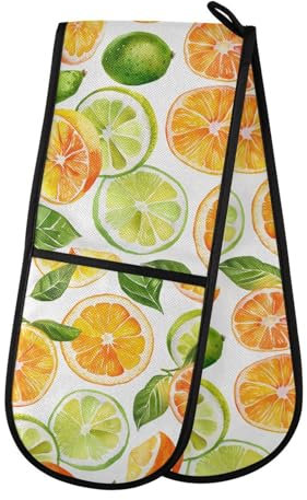 Oven Gloves Double Oven Gloves Lemon Orange Yellow Tropical Fruit Plants Oven Mitts Pot Holder Heat Resistant Quilted for BBQ Baking Kitchen Cooking Gloves