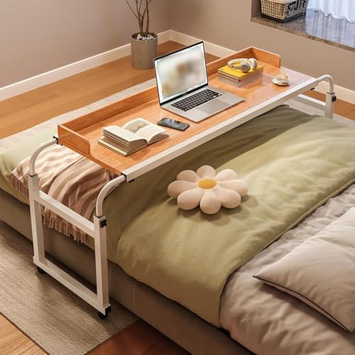 überbetttisch Auf Rollen,Mobilitätstisch über Dem Bett Fauler Multifunktionsschreibtisch Für Wohnzimmer Mobiler Überbetttisch Laptopwagen Pflegehilfsmittel Betttische(Color:Holz)