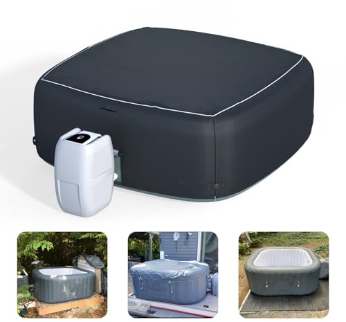 XCZ Tragbare Whirlpool-Abdeckung, aufblasbarer Whirlpool, vollständige Abdeckung, wasserdicht, Sonnenschutz, staubdicht, geeignet für 180 cm aufblasbaren Whirlpool, quadratisch (schwarz, nur Abdeckung