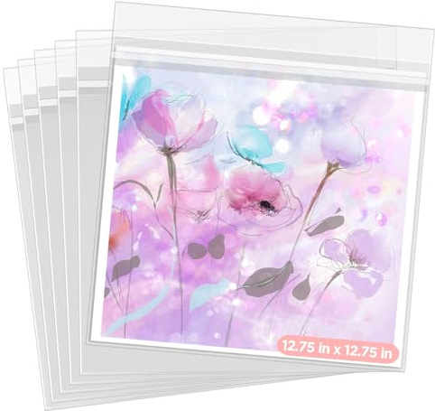 12 3/4 X 12 3/4 inches Crystal Clear Sleeves Storage Bags for 12x12 Artwork, 12in Photo Framing Mats Mattes, 12x12 Scrapbooking Paper Storage Acid-Free-50 Pack