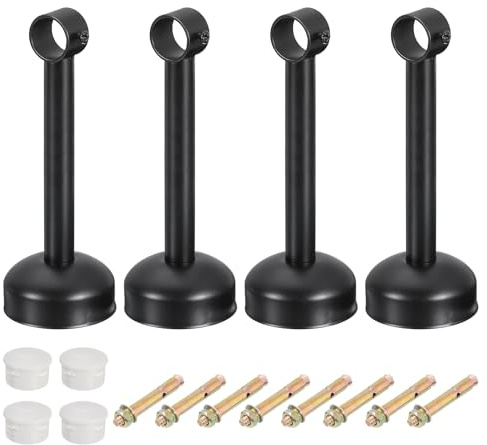QUARKZMAN 4 Set Supporto Bastone Tenda Soffitto, Adatto a Tubo 25mm/0.98 Lunghezza 200mm/7.87 Ganci Asta Bastoni per Tende Acciaio Inossidabile per Pareti Armadio Tubo Asta Tenda, Nero