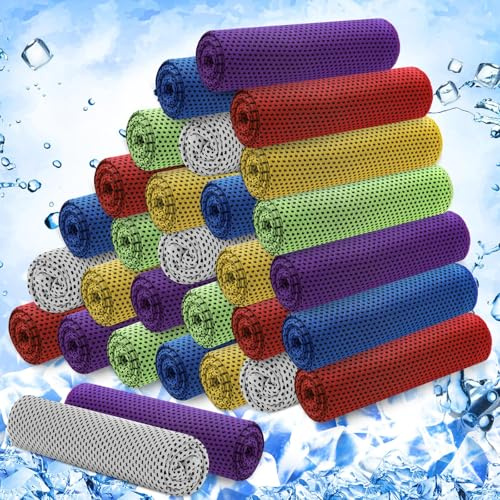 Hosuly 30 Pack Cooling Towels, 40x12 Ice Breathable Chilly Sweat Rag Microfiber Workout Rags for Gym Towels for Neck and Face for Yoga Golf Sport Running (Classic Color)