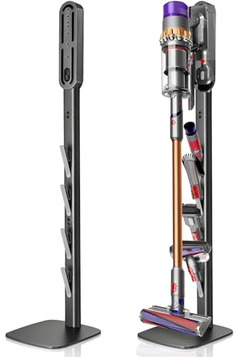 JUPELI Staubsauger Ständer, kompatibel mit Dyson V16/Gen5/V15/V12/V11 | Metall-Bodenständer mit 4 Haken, kein Bohren, auch für V10/V8/V7/V6 und Zubehör-Aufbewahrung