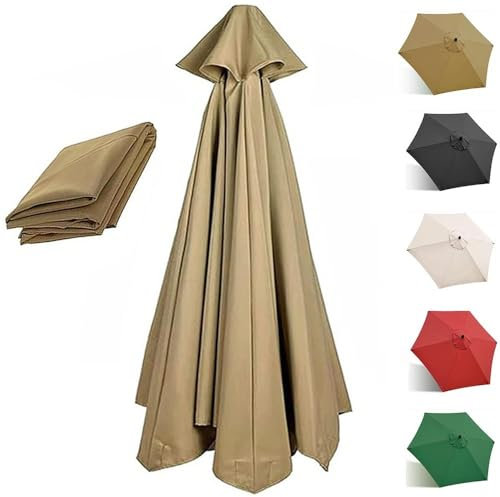 AGKANVCVNT Tissu De Rechange pour Parasol De Marché, 2m 2.7m 3.0m Toile De Rechange Parasol De Extérieur, Housse De Remplacement Parasol, Protection UV, Étanche(Khaki,6-270cm/9ft)