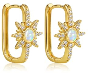 Gold Ohrringe Creolen Damen Silber 925 mit Zirkonia Opal Schmuck Himmlischer Stern/Böser Blick Ohrstecker Boho Ohrringe für Mädchen Freundin Geburtstag Geschenk Starburst Glücksauge mit Edelstein