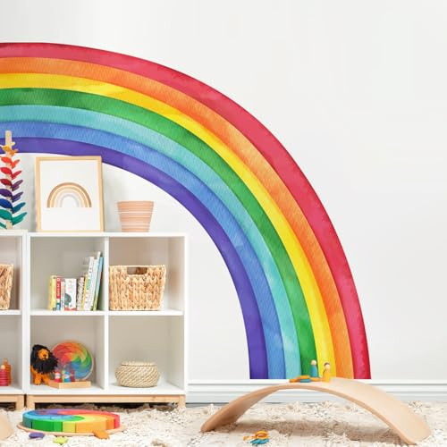 Supzone Wandtattoo Regenbogen XXL (158x143cm) Großer Mädchen Wandaufkleber | Aquarell Regenbogen Mädchen Wandsticker für Mädchenzimmer Kinderzimmer Babyzimmer Schlafzimmer Türen Wanddeko