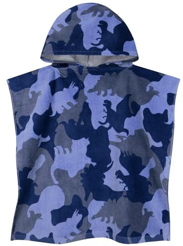 Harry Bear Boys Towel Poncho, Dinosaur Hooded Towels For Kids, Cotton Kids Beach Towel and Swimming Towels, One Size, Blue