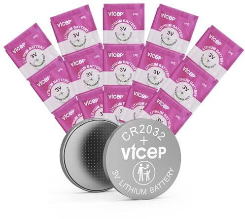 ViCep CR2032 Lithium Battery, 15-Count Pack 3V Button Cell Battery Suitable for Key Fobs, Watches, Calculators, LED Lights, and Other Devices Individually Packaged