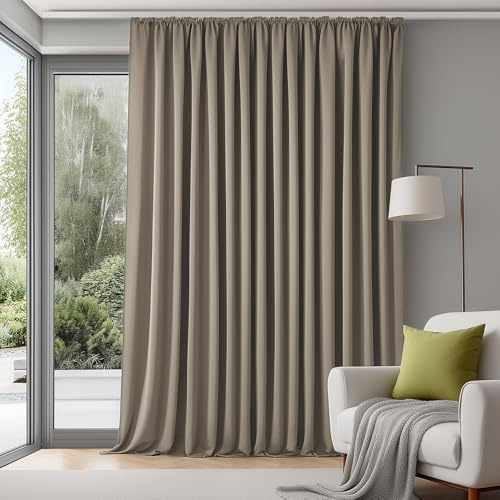 Deconovo Extra Breite Gardine Wohnzimmer Kurz Vorhang mit Kräuselband Blickdicht Vorhänge für Schiene Verdunkelung Kälteschutz Raumteiler Vorhang Thermogardine, 175x280 cm(HöhexBreite), Taupe, 1 Stück