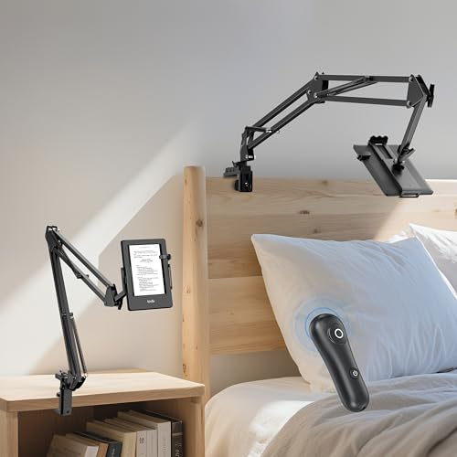 ByteWave Kindle Holder with Remote Page Turner for Reading in Bed, [Hands Free, Flexible Adjustable] Lazy Arm Stand for Kindle Accessories, Gifts for E-reader Enthusiastic