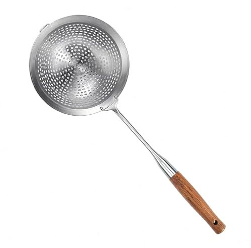 HDICUHNANU Espumadera, Cuchara Coladora Colador De Araña Profundo con Mango Largo De Madera For Cocinar, Escurrir Y Freír Cuchara Coladora(45cm)