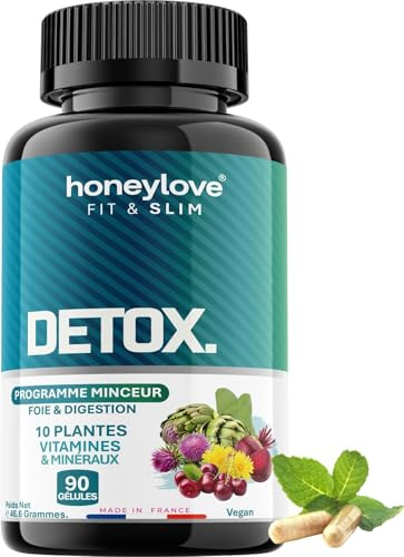 Detox Minceur Puissant et rapide | 90 gelules Perte de poids | Foie et intestin, Chardon-Marie, artichaud, radis noir, queue de cerise, plantes & vitamines, Détox Digestion reins, colon