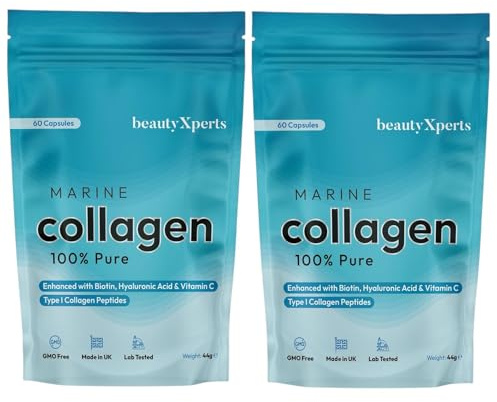 Marine Collagen Capsules | with Biotin, Hyaluronic Acid & Vitamin C | High Strength Pure Collagen Peptides Supplements for Women and Men | 120 Count (Pack of 2)