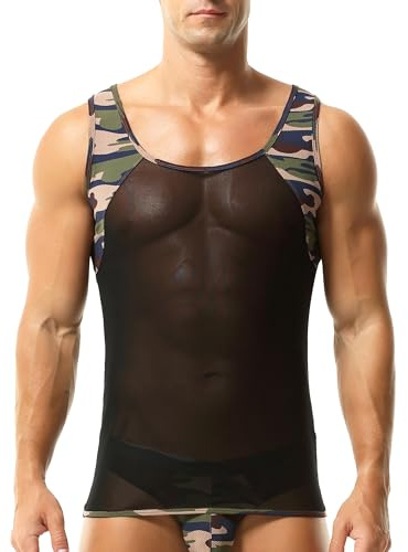 YUFEIDA Men's Vests Classic Camouflage Tank Tops Sheer Soft Sleeveless Undershirts Muscle Fit Vest Top