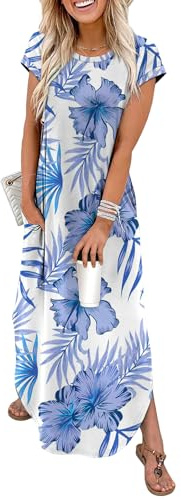 WIHOLL Summer Dresses for Women 2026 Maxi Long Casual Dress Flowy Beach Vacation Clothes Travel Cruise Outfits Resort Wear Swimsuit Cover up Floral Hawaiian Tropical Dress XL