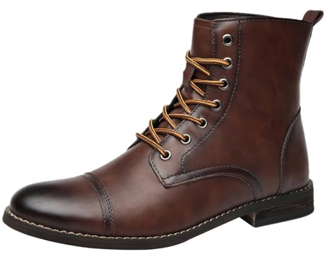 Jamron Hombre Elegante Cap Toe Botines de Cuero Sintético con Cordones Botas Derby