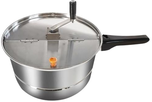 Popcorn Maker Manual Stirring Machine, Non-Stick Stainless Steel Stovetop Popcorn Maker, Pot with Heat Insulation Handle and Lid