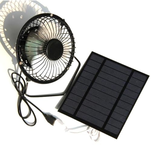 BlesConi Ventilateur solaire USB portable avec panneau solaire de 5 W, ventilateur d'échappement de 10,2 cm pour niches, serres, camping-cars et camping