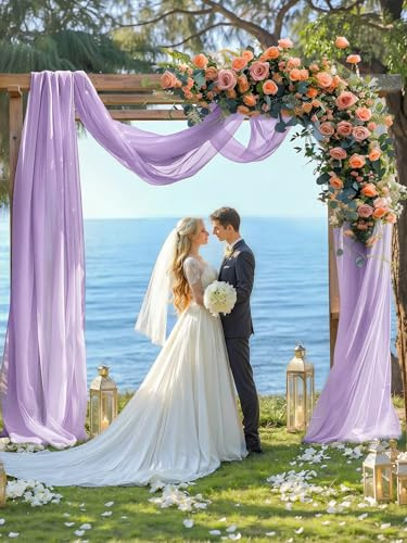 ugaxhome 75x600cm Hochzeit Vorhang Chiffon-Stoff Hochzeitsbogen Traubogen Vorhang Querbehang Hochzeits Hintergrund Volant Vorhäng Hängender Effekt für Hochzeit Fotografie (Hellviolett)