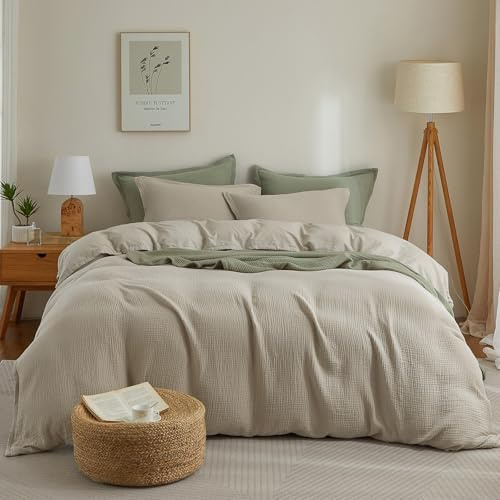 PHF Cotton Muslin Duvet Cover King Size, 3-Layer Ultra-Soft Lightweight Breathable Textured Guaze, Skin-Friendly Minimalist Comforter Cover Set for All Season, with 2 Pillow Shams, 104x90, Taupe