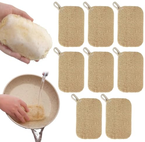IWIDYA Estropajo de Lufa Natural para Cocina, Esponja Vegetal Ecológica para Lavar Platos, Exfoliante Suave y Biodegradable, Pack de 8 Unidades