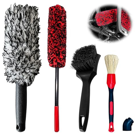 Alloy Wheel Cleaning Brush Kit, 4 Pcs Bendable Long Handle Tire Brushes | Alloy Wheel Cleaning Brush Kit, Soft No-Scratch Microfiber Car Wheel Brushes for Universal Wheel Types