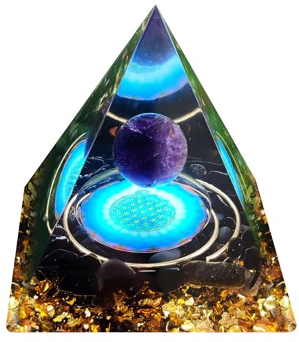 Striegro kristallpyramid för positiv energi, elegant ametist kristallboll, orgonitpyramider för stress minskar meditation locka rikedom.