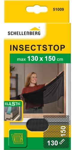 Schellenberg 51009 Fliegengitter für Fenster, ELASTIC für Fenster mit Wetterschenkel, Montage ohne Bohren, inkl. Befestigungsband, 130 x 150 cm, Anthrazit