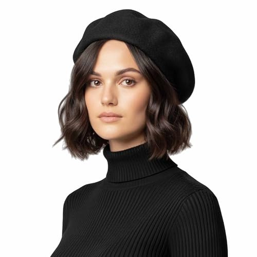 Basic Sense Beret Hat for Women - Classic French Wool Beret for Ladies | One Size Stretch Fit 56-58cm / 22-23 inches, Wool Berets in Black, Red, Navy & 13 More Shades - Womens Autumn Winter Hat