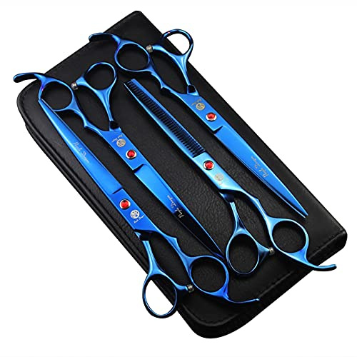 Purple Dragon Forbici Toelettatura 4pz 7 Curve Taglio Sfilatura Blu