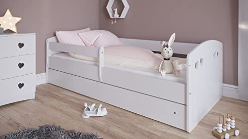 Bjird Kinderbett Jugendbett 80x140, 80x160, 80x180 Weiß mit Rausfallschutz, Schublade und Lattenrost Kinderbetten für Mädchen und Junge - Julia (80 x 160 cm ohne Matratze, Weiß)