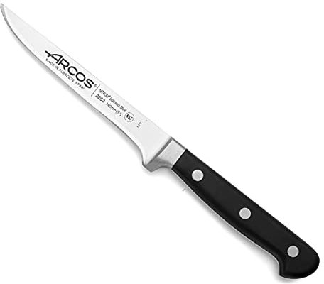 Arcos Cuchillo deshuesador con Hoja Acero Inoxidable Nitrum 140 mm. Cuchillo profesional para cortar huesos carne. Mango ergonómico polipropileno. Serie Opera. Color negro.